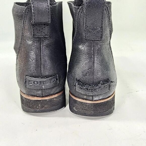 SOREL Harlow Chelsea Ankle Boots US 7 Women Black Leather Pull-On WTPF Booties - Picture 9 of 11